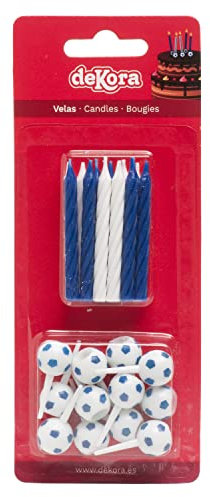 Dekozauber24 Geburtstagskerzen Fußball, 12 Stück, 6cm, blau-weiß, Kindergeburtstag Tortendeko Kerze
