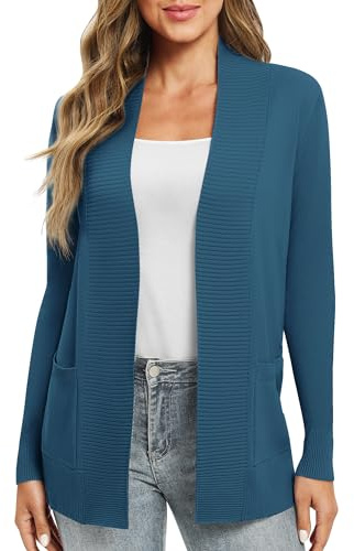 EXCHIC Donna Casuale Manica Lunga Lavorare a Maglia Cardigan Leggero Comodo Fronte Aperto Maglioni Lunghi con Tasche