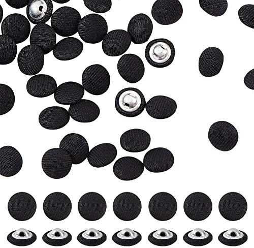 NBEADS 100 Stück Stoff Bedeckte Runde Knöpfe, 10mm Schwarze Metall Schaft Knöpfe 1-Loch für Kleidung & DIY-Projekte