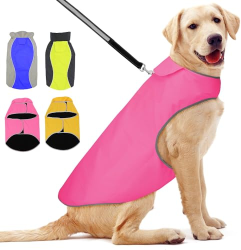 YFbrite Hunderegenmantel, leichter Hunderegenmantel, verstellbare Hundeweste, reflektierende Haustierjacke, warmes Hundetuch für große Hunde (Rosa, XX-Large)
