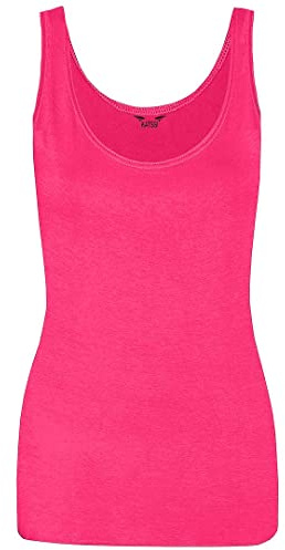 New Ladies Women Solid Wide Shoulder Tall Vest Scoop Neck Tank Top