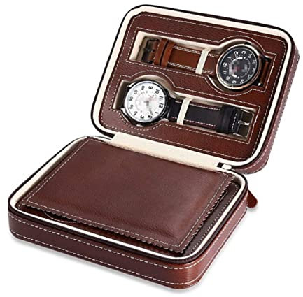 Uhrenetui Uhrenbox Uhren-Organizer-Halter Für Reisen, Tragbar, Elegant, Mit 4 Fächern, Uhrenbox-Halter, Armbanduhrensammler, Vitrine Uhrenrolle Uhrenaufbewahrung ( Color : Brown , Size : 17.5*13.5*6cm