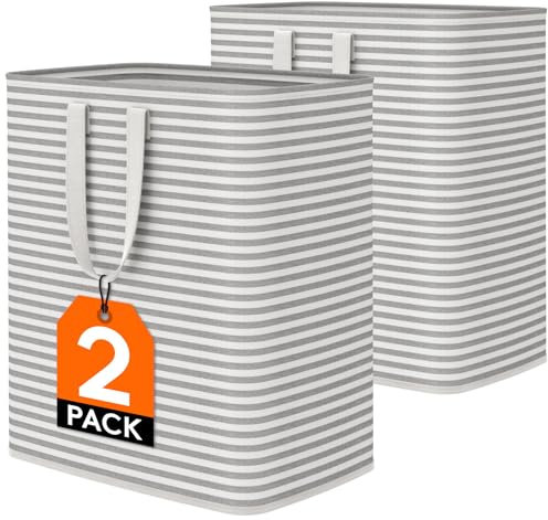 Lifewit 2er Set 100L Wäschekorb, Großer Faltbare Wäschebox, Wäschesammler, Wäschesortierer, Aufbewahrungsbox mit Griffen für Kleidung, Handtücher, Spielzeug, Grau