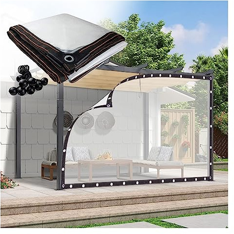 QSTGX Panneaux Latéraux Transparents en Bâche de Pergola, Rideau Extérieur Imperméable et Coupe-Vent avec Œillets pour Camping, Jardinage (Couleur : Transparent, Taille : 2.5x4.5m)