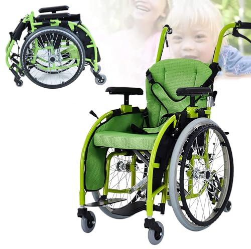 Rollstuhl Für Kinder- Faltbar Und Leicht Kinderrollstuhl Mit Klappbare Und Geteilte Rückenlehne, Manuelle Bremse, Klappbare Fußstützen, Aluminium,Seat Width 12