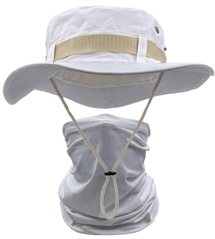 ehsbuy Sonnenhut Herren UPF 50+ Safari Hut Sommerhut Breiter Krempe Camo Wanderhut Armee Boonie Hut mit Kühlender Multifunktionstuch Schlauchschal Outdoor Fischerhut
