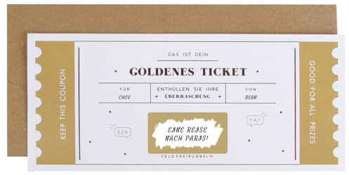 CL&MH Das goldene Ticket | Überraschungsticket zum Rubbeln und Enthüllen, Goldenes Ticket, Rubbelkarte, Überraschungsurlaub, Geschenkveröffentlichung, Überraschungsgeschenk