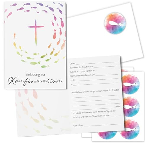 younikat 15er Set Einladungskarten Konfirmation Lückentext DIN A6 - dv1370 | mit Umschlägen, zum Ausfüllen, Einladungs-set, matte Oberfläche, mit Lückentext