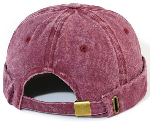 MESU Herren Docker Cap Brimless Hüte Arbeiter Sailor Cap Rolled Manschette Retro Beanie Hut Wein Rot