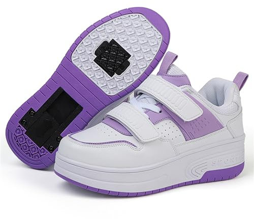 Skor med hjul för flickor pojkar enkelhjul/dubbelhjul justerbara rullskridskor infällbara sneakers med hjul för barn skoter, skridskor för utomhussporter
