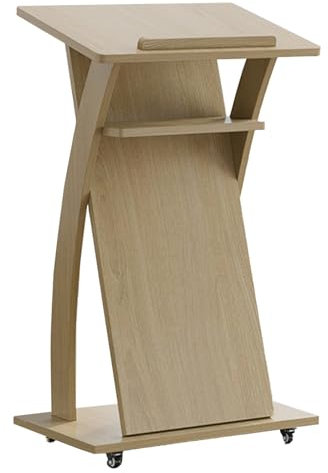 asdchZen Podiumsständer, Tragbar Mit Rollen, Sprechendes Rednerpult Aus Holz, Empfangstheke Für Kirche, Bodenstehendes Büro, Schule, Hotels, Rednerpulte Und Podien (Braun)