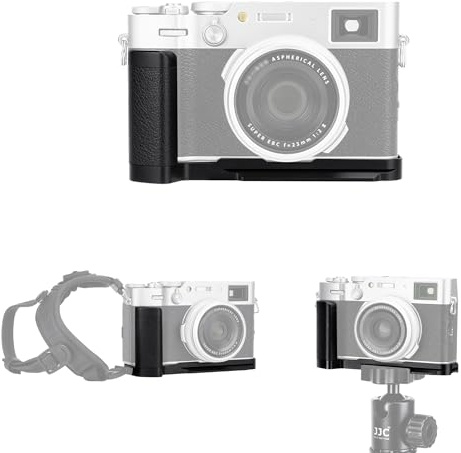 JJC Handgriff für Fuji X100V/X100F Kameras, Arca-Swiss L-Griff, Schwarz | Robuste Aluminiumlegierung|Rutschfestes Leder|1/4-20 Gewinde|Bequemer Akku- & Speicherkartenwechsel|Trageriemenöse