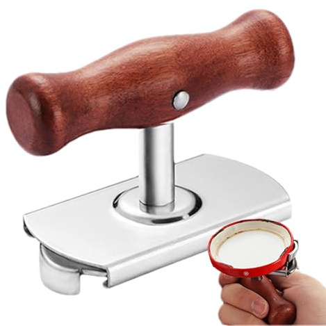 Moxeupon Abrelatas de acero inoxidable, abrelatas para personas mayores,Abrelatas ajustables de acero inoxidable | Abrelatas portátiles con mango de madera, salida de apertura que permite