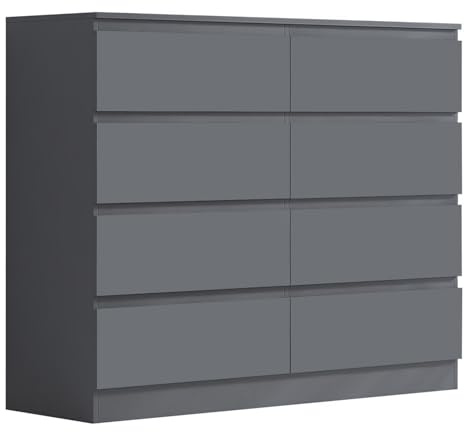 FWStyle Carlton Matt Dark Grey 8 Drawer Chest of Drawers 99x110x40 cm