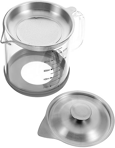Amosfun 1000ml Glass Cooking Oil Hardener with Stainless Steel Strainer, Dripping Container with Filtration and Storage Function, Leak-Proof Grease Can for Kitchen Use
