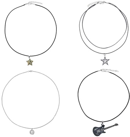 SUPERFINDINGS 4 Style Indie Stuff Swirl Anhänger Halsketten Natur Stern Form Stein Halsband Rock Roll Gitarre Halsketten Gothic Y2K Punk Halsketten Schmuck Für Frauen Mädchen