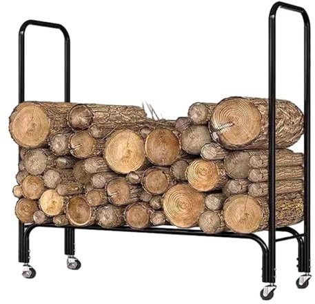 DIIDIIFF Portalegna da 4 Piedi Grande portalegna da ardere con Ruote, portalegna Portatile e Arrotolabile per Veranda, Giardino, Patio, portalegna da Esterno impilabile