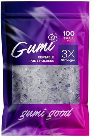 Gumi good Ouchless Hair Elastics, Clear, Small, 3/4 Inch | Snag-free, stretchy hair ties glide off without pulling; secure hold for fine or thick hair, ponytails, braids and buns.