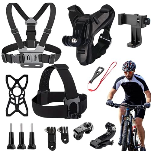 Juego de Accesorios para cámara de acción, Correa para el Pecho para Ciclismo, Kit de Accesorios Profesionales para cámara de acción, Correa para el Pecho y Clip para teléfono, Soporte Estable para