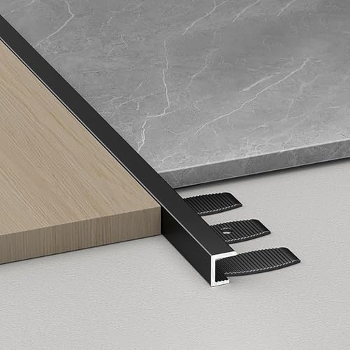 Raouoae Abschlussleiste 135cm 2 Stück Biegbares Abschlussprofil Aluminium Eloxiert C-Form Profil Fliesenkanten Schutz Einfassprofil Für Kreative Fliesenverlegung(Schwarz,Hoch: 5.5mm)
