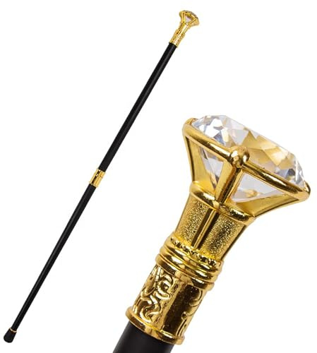 Tseukoe Bastón de Caballero con Diamantes Dorados, Accesorio de Halloween, Elegante y de Apoyo(A)