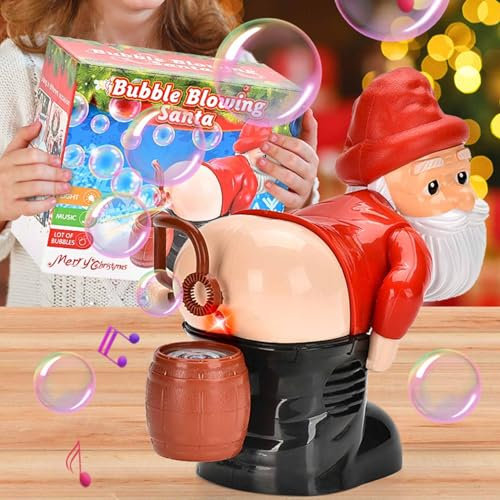 Santa Claus Bubble Blower, Weihnachtsmann Seifenblasenmaschine, Automatische Furz Bubble Machine mit Licht & Musik, Lustige Santa Bubble Blowing Machine für Kinder