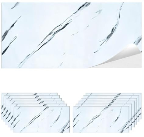 MAKA Piastrelle Adesive Bagno PVC Rivestimento Cucina Mattonelle Paraschizzi per Parete Pannello Finto Marmo Lastre Decorative Muro Alta Risoluzione Impermeabile (Marmo Bianco, 12 pezzi - 2.1mq)