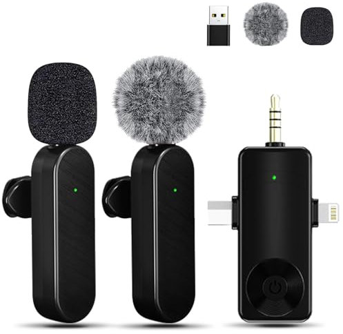 Bayanbulu Wireless Lavalier Microphones, 4-in-1 Universal Receiver for Android iPhone iPad Laptop & Camera, USB-C, Wireless Mini Microphone for Video Recording, Vlog, YouTube, TikTok