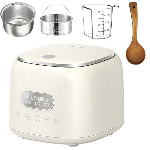 Olla arrocera Baja en azúcar, Olla arrocera doméstica Antiadherente, con Cesta vaporera de arroz Baja en carbohidratos y Tazas y cucharas medidoras, 8 Funciones de cocción, Olla arrocera Inteligente