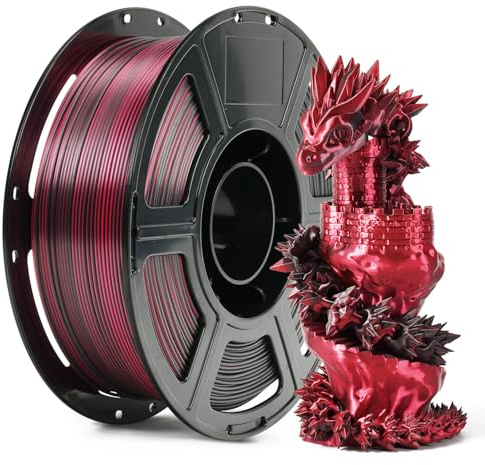 FLASHFORGE Seide Bi-Color PLA Filament 1,75 mm, Coextrusion Schwarz-Rot Zweifarbiges Multicolor-3D-Druckerfilament, Bezauberndes Seiden-Finish mit 360°-Multicolor-Farbwechseleffekt