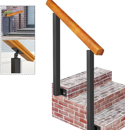 Outdoor-Treppengeländer aus Holz mit 2 Schmiedeeisernen Pfosten, Handlauf für 1 3 Stufen, Eingangstreppengeländer, einfache Installation und stabiles Design (Größe: 120 cm, Farbe: H 90 cm)