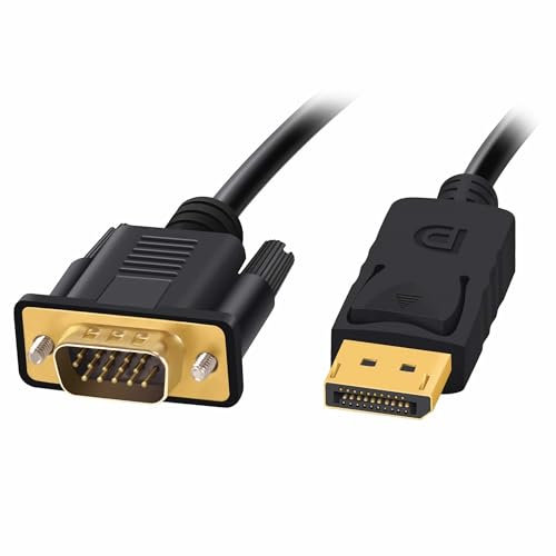 Bolwins H17 Câble DisplayPort vers VGA 1,8 m, plaqué or, 1080P Full HD. Connecteur DP vers VGA, idéal pour PC, laptop, moniteur, projecteur, etc. Transmission stable pour une image nette et fluide.