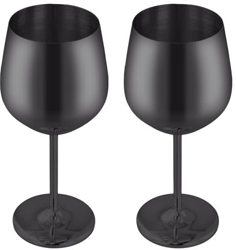 FUNSUEI 2-pack Svarta vinglas i rostfritt stål, 500ml vinbägare i rostfritt stål, rödvinsglas för camping, vinglas okrossbart cocktailglas för fester, utomhusevenemang, resor, pool