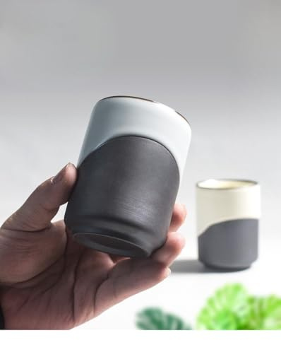 Gohobi Tazas de té modernas de cerámica, diseño de dos tonos, gris y negro (blanco)