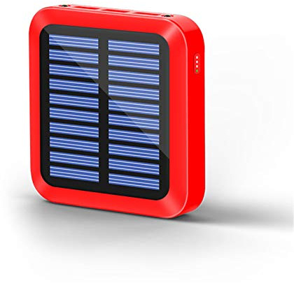 Batterie Externe, Chargeur Solaire Portable 30 000 mAh, 3 Ports USB, avec Lampe de Poche, Charge Rapide, Rouge