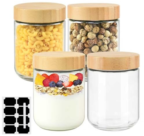 DZAEMOSIIE 4 Stück Overnight Oats Gläser, 500ml Einmachgläser mit Schraubdeckel, Gläser mit Deckel für Overnight Oats, Pudding, Marmelade, Salat, Milchshake, Joghurt, Einlegen, Babynahrung