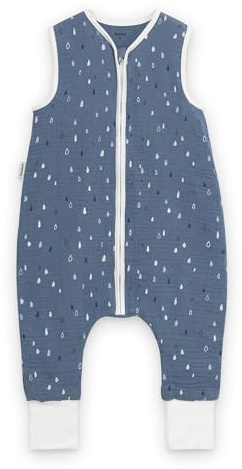 Ehrenkind® Baby Sommerschlafsack mit Füßen Musselin0.5 TOG | aus weicher OEKO-TEX zertifizierter Bio-Baumwolle | Sommer Baby Schlafsack 0.5 TOG Gr. 70 Farbe Jeansblau Tropfen