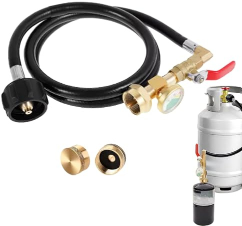 Adaptateur pour Réservoir de Propane - Raccord Pour Bouteille De Gaz Avec Jauge Luminescente - Raccord En Laiton Avec Tuyau Pour Cuisine Extérieure, Camping, BBQ Et Chauffage