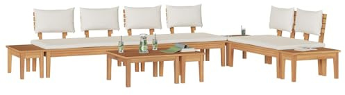 vidaXL Rustikales Landhausstil Outdoor-Ecksofa: Braunes Massivteakholz 2-Sitzer Set mit Bänken, Stühlen und Tisch. Wetterfest und keine Montage nötig. Robuste Sitzgelegenheit für Garten oder Terrasse.