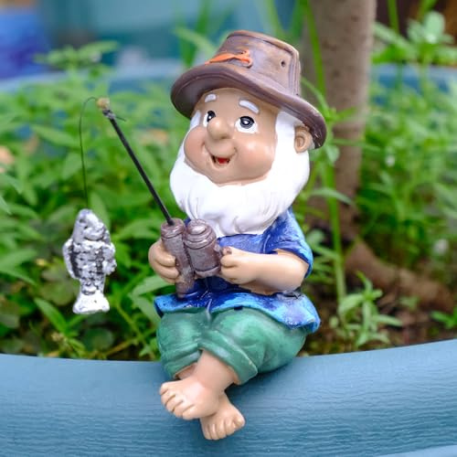 Voarge Nain de jardin - Figurine de pêche - Sculpture d'extérieur étanche - Décoration de jardin - Pour maison, cour, pelouse, balcon