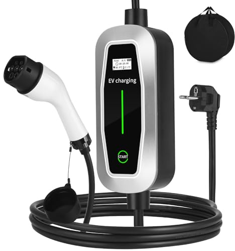 Yuxava Colonnina Ricarica Auto Elettrica, 3.5KW 5M Cavo Ricarica Auto Elettrica Tipo 2 con Spina Schuko,6-16A Wall Caricabatterie EV Box, Wallbox Portatile Compatibile con Model Y/3 e Altri EV/PHEV