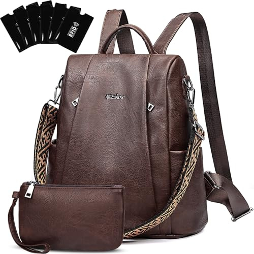 Eshow Mochila para mujer antirrobo impermeable, mochila vegana de cuero de moda para damas, bolso convertible de maquillaje pequeño para el día con RFID, bolso de hombro para viaje, escuela y trabajo