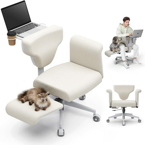 Newtral FX-FF Bürostuhl mit/ohne Armlehne Verstellbar, Schreibtischstuhl mit Gummirollen, Schminktisch Stuhl, Schneidersitz Stuhl Criss Cross Chair, Drehstuhl Office Chair (Freedom-X FF, Beige)