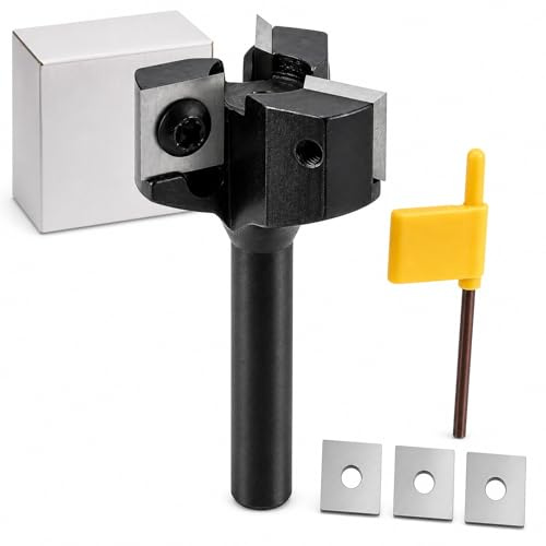 STARVAST Planfräser für Oberfräse 8mm Schaft – 35 mm Schnittdurchmesser – ausgestattet mit 3 austauschbaren TiN-besch.Hartmetallmessern 10,5 x 10,5 mm Nutfräsen für Holz