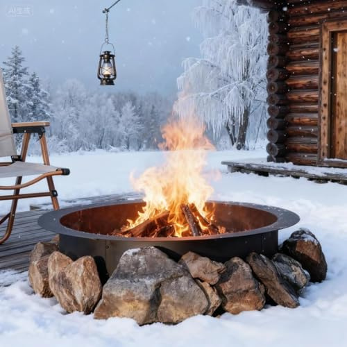 Virimolo Rauchfreie Feuerstellenring, Feuerstelle Für Outdoor, Rund Feuerschale Garten, DIY Feuerring Für Lagerfeuer für die Holzverbrennung, über Oder Im Boden,Kohlenstoffstahl