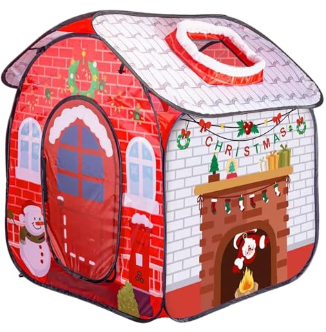 Weihnachts-Kinderhaus-Zelt, weihnachtliches Kinder-Spielzelt, Haus mit Hut, Strumpf, Aufbewahrungstasche, Spielhaus für Zuhause, drinnen, Urlaub, Party