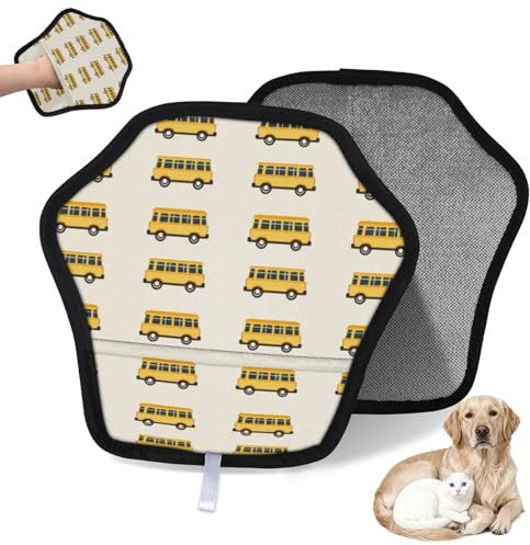 WowPrint Buses Car Design Gant d'épilation d'animaux pour chat et chien Gants électrostatiques réutilisables Brosse Outil pour canapé, vêtements, tapis, meubles, siège de voiture