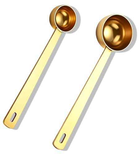 Gold Stainless Steel Measuring Spoon 5ML+15ML, Stainless Steel Coffee Scoop with Long Handle, Precision Measuring Spoon for Coffee, Loose Tea, Collagen Supplements, Protein Powder, Espresso, Sugar