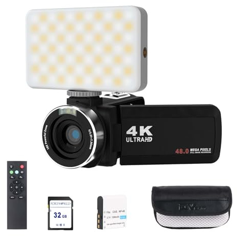 DingDingGo Video Camera Camcorder 4K Ultra HD 1080P Digital YouTube Vlogging Video Camera Recorder 30FPS 3.0 Inch LCD 270 Rotatable Degrees IPS Screen with Remote Control Fill Light
