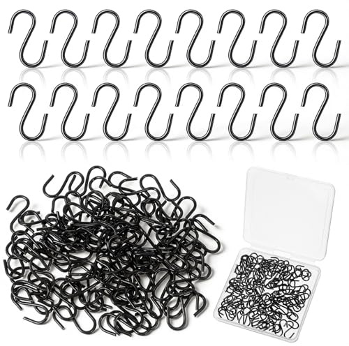 DOPENSPI 100 pièces Mini crochets en S, crochets en forme de S de 1,5 cm en acier inoxydable Mini crochets ornementaux en fil de S Connecteurs en forme de S noirs Crochets ornementaux pour suspendre